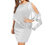 Amxleh Damen Große Größe Chiffon Cape Cocktailkleid Knielang Abendkleid mit Overlay Glitzer Kleid Abendkleider Elegant für Hochzeit Mode Bodycon Kleid Lässig Locker Partykleid Hochzeit