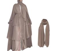 Amxleh Frauen Muslimisches Gebet Chiffon Offenes Kleid Abaya Dubai Türkei Islam Kaftan Islamischer Ramadan Eid Mubarak Robe mit Hijab Naher Osten Gebetskleidung Mit Kleider Kaffee