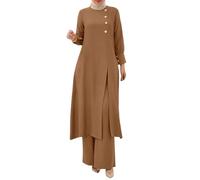 Amxleh Gebetskleidung Damen Muslimische Kleider 2 Teiler Langärmeliges Top + Lang Hose Ramadan Outfit Elegant Einfarbig Zweiteilige Sets Naher Osten Türkei Dubai Arabisch Abaya Anzug Gebet Outfits