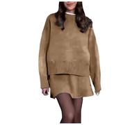 Amxleh Gestrickter Pullover Zweiteiliger Anzug Damen Langarm Pullover Gestrickter Rock Zweiteiliges Set Weibliche Strickpullover Outfits Vielseitiger Anzug aus Pullover und Rock im College-Stil