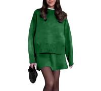 Amxleh Gestrickter Pullover Zweiteiliger Anzug Damen Langarm Pullover Gestrickter Rock Zweiteiliges Set Weibliche Strickpullover Outfits Vielseitiger Anzug aus Pullover und Rock im College-Stil