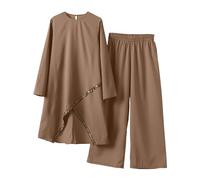 Amxleh Muslimische Kleider Damen 2 Teiler Langärmeliges Top + Lang Hose Ramadan Outfit Muslimisch Einfarbig Zweiteilige Sets Gebetskleidung Naher Osten Türkei Dubai Arabisch Abaya Anzug Gebet Outfits