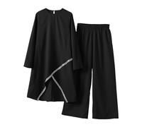 Amxleh Muslimische Kleider Damen 2 Teiler Langärmeliges Top + Lang Hose Ramadan Outfit Muslimisch Einfarbig Zweiteilige Sets Gebetskleidung Naher Osten Türkei Dubai Arabisch Abaya Anzug Gebet Outfits