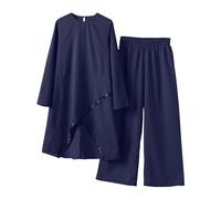 Amxleh Muslimische Kleider Damen 2 Teiler Langärmeliges Top + Lang Hose Ramadan Outfit Muslimisch Einfarbig Zweiteilige Sets Gebetskleidung Naher Osten Türkei Dubai Arabisch Abaya Anzug Gebet Outfits