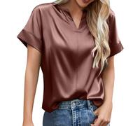 Amxleh Satin-Bluse für Damen Kurzarm Rundhalsausschnitt Lockere Passform Elegante Lässiges T-Shirt Sommer Seidenblusen für Damen Business Freizeit & Arbeitskleidung