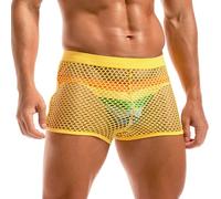 Amy Coulee Herren Fischnetz Boxershorts Sexy Netz Unterwäsche (Gelb, S)