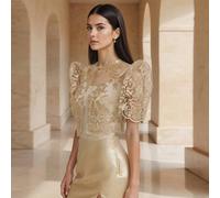 Amyenjoylife Moderne Filipiniana Schmetterlings-Ärmel Filipiniana Damen Frühling/Sommer Spitze Aufgeblähte Kurzarm Kurze Strickjacke Bolero Filipinian