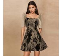 Amyenjoylife Moderner Filipiniana 1 Stück Damen Mode bedruckter Design sinnlicher eleganter Stil Puffärmel Kleid Frühlings- und Sommeroutfit Kleid Coc