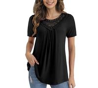 AmyGline Damen Spitzen Oberteile Sommer Bluse Elegant T Shirt Tunika Große Größen Kurzarm Rundhals Plissee Lässig Locker Blusenshirt Oversized Tshirt Tops Blusen & Tuniken für Damen