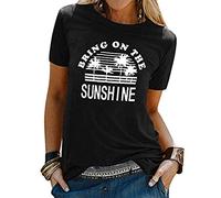 AmyGline Damen T Shirt Kurzarm Oberteile Sommer T-Shirt mit Witzigen Sprüchen Bring On The Sunshine Brief Gedruckt Lässig Tee Shirts Tops T-Shirts Blusen & Tuniken für Damen Teenager-Mädchen