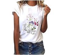 AmyGline Damen T-Shirt Kurzarm Oberteile Sommer Tshirt mit Aufdruck Blumenmuster Rundhals Lässig Sport Bluse Kurzarmshirt Basic Graphic Tee Partner Tops T-Shirts für Damen Teenager Mädchen