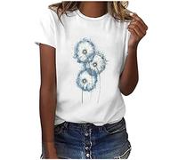 AmyGline Damen T-Shirt Kurzarm Oberteile Sommer Tshirt mit Aufdruck Blumenmuster Rundhals Lässig Sport Bluse Kurzarmshirt Basic Graphic Tee Partner Tops T-Shirts für Damen Teenager Mädchen