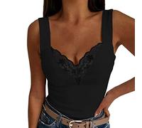 AmyGline Damen Tank Top Sexy Ärmellose Bluse Elegant Süße T Shirt V Ausschnitt Spitzen Oberteile Sommer Tanktops Frauen Party Oberteil Tunika Tops Weste Lässig Enge Blusen & Tuniken