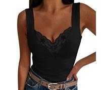 AmyGline Damen Tank Top Sexy Ärmellose Bluse Elegant Süße T Shirt V Ausschnitt Spitzen Oberteile Sommer Tanktops Frauen Party Oberteil Tunika Tops Weste Lässig Enge Blusen & Tuniken