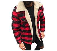AmyGline Jacke Herren Wintermantel Parka Jacke Rot Karierte Revers Fleecejacke Plüschmantel Cardigan Mäntel Winterjacke