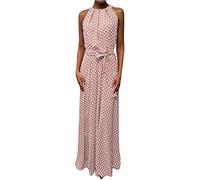 AmyGline Lange Kleider Damen Maxikleid Casual Sommer Polka Dots Gedruckt Ärmellos Schulterfrei Strandkleid Langes Kleid Sommerkleid Partykleid Abendkleid