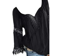 AmyGline Oberteile Damen Bluse Groß Größe Schulterfrei Spitze Einfarbig V Ausschnitt Kurzarm Hemd T-Shirt Top Freizeitbluse Sommerblusen Hemden Shirt