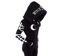 AmyGline Oberteile Damen Gothic Punk Langarm Jacke Kapuze Pullover Brief Mond Druck Schwarze Strickjacke Mantel mit Kapuze Cardigan Hoodie