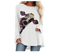 AmyGline Pullover Damen Langarm T Shirt 3D Kuh Druck Elegant Vintage Lose Langarmshirt Oberteil Pulli Shirts Tunika Tops Longshirt Sweatshirt