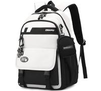 Amythe 2025 Schulrucksack Jungen Teenager, Groß Rucksack Schule Lässiger Oberstufe Schulranzen Wasserabweisend für 15.6" Laptop, Schultasche 27L-Schwarz+Weiß