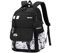 Amythe 2025 Schulrucksack Jungen Teenager, Groß Rucksack Schule Lässiger Oberstufe Schulranzen Wasserabweisend für 15.6" Laptop, Schultasche 27L-Weiß Buchstaben