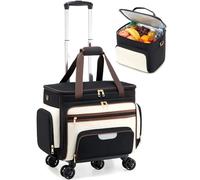 Amythe Rollende Lehrer-Tragetasche mit isolierter Lunchbox, Akkordeon-Aktenordner, 5 Räder, Laptop-Aktentasche, Roll-Arbeitstasche für Business, Büro, Handwerk, Schwarz