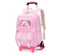 Amythe Schulranzen mit Rollen für Mädchen, Schultrolley Mädchen mit 6 Rädern, DIY Schultasche für Grund- & Sekundarschüler, Abnehmbar Trolley Schulrucksack für Reise, Rosa