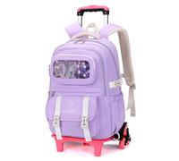 Amythe Schulranzen mit Rollen für Mädchen, Schultrolley Mädchen mit 6 Rädern, DIY Schultasche für Grund- & Sekundarschüler, Abnehmbar Trolley Schulrucksack für Reise, Lila