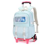 Amythe Schulranzen mit Rollen für Mädchen, Schultrolley Mädchen mit 6 Rädern, Leichter Schultasche für Grund- & Sekundarschüler, Abnehmbar Trolley Schulrucksack für Reise, Grün