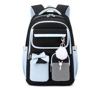 Amythe Schulrucksack Mädchen, Wasserabweisender Rucksack aus Oxford-Gewebe für Grund- und Sekundarschule, Bequemer Schul Taschen für Mädchen mit Trolley-Schlaufe, Schwarz Blau