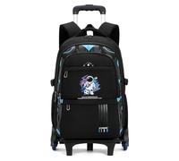 Amythe Schulrucksack mit Rollen für Jungen, 28L Rucksack Trolley für Kinder Teenager, 16 Zoll Lässiger Schultasche für Jungen Schultrolley für Schule Freizeit Reisen, 6 Rädern, Schwarz