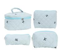 AMZLORD 4 Stück Reise-Kosmetiktasche, bestickte Schleife, Damen-Kulturbeutel, Gesteppte Kosmetiktasche, niedliches Kawaii for Reisen, Einkaufen