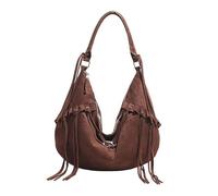 AMZLORD Damen-Umhängetasche aus Wildlederimitat mit Knödelmuster und Reißverschluss for Ausflüge und Pendler (Kaffee)