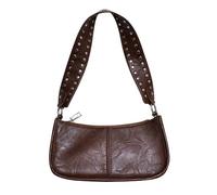 AMZLORD Damen-Unterarm-Umhängetasche mit Nieten, Vintage-Achseltasche, verstellbarer Riemen, Leder-Einkaufstasche, tägliche Geldbörse (Kaffee)