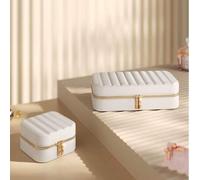 ANAH Collection - Travel Jewellery Box, Small Jewellery Storage with Mirror, PU with Stitching, Zip, Gift Idea, Cloud White