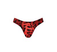 Anais for Men Herren String in schwarz rot aus glatten blickdichtem Stoff mit Animal Print Männer Tanga mit Tier Druck 2XL