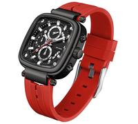 Analoge Herrenuhr Rechteckig Quarz Armbanduhr Herren Wasserdicht Beleuchtung mit 3 Zifferblatt 6 Zeiger Chronograph Stoppuhr Datum Anzeig Cooles Quadratisches Design Retro Schwarz Rot