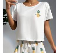 Ananas Muster Weiß T-Shirt & Shorts Schlafanzug Set / Pyjama Set