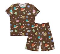 Anantty Kinder Jungen Schlafanzug Set Niedliche Schnecken Blume Shorty Pyjamaset Nachtwäsche Kurzarm Pyjamas Sommer Kurzarm Sets Outfit