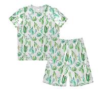 Anantty Kinder Jungen Schlafanzug Set Tropisch Kaktus Kakteen Druck Shorty Pyjamaset Nachtwäsche Kurzarm Pyjamas Sommer Kurzarm Sets Outfit