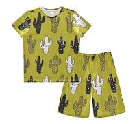 Anantty Kinder Jungen Schlafanzug Set Tropisch Kaktus Kakteen Druck Shorty Pyjamaset Nachtwäsche Kurzarm Pyjamas Sommer Kurzarm Sets Outfit
