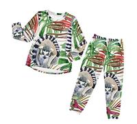 Anantty Kinder Schlafanzug-Set Aquarell Tropisch Lemur Blätter Pyjama Woman Set, Lang Nachtwäsche Hausanzug Negligee Sleepwear für Jungen Mädchen