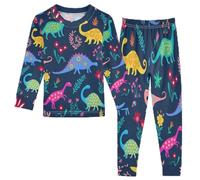 Anantty Kinder Schlafanzug Set Blumen Blume Dinosaurier Baumwolle Langarm Nachtwäsche Zweiteiliger Pyjama Sets für Mädchen Jungen