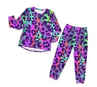 Anantty Kinder Schlafanzug-Set Bunt Leopard Druck Pyjama Woman Set, Lang Nachtwäsche Hausanzug Negligee Sleepwear für Jungen Mädchen