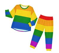 Anantty Kinder Schlafanzug-Set Bunt Regenbogen Pyjama Woman Set, Lang Nachtwäsche Hausanzug Negligee Sleepwear für Jungen Mädchen