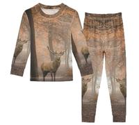 Anantty Kinder Schlafanzug Set Jahrgang Hirsch Wald Baumwolle Langarm Nachtwäsche Zweiteiliger Pyjama Sets für Mädchen Jungen