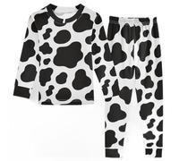 Anantty Kinder Schlafanzug Set Kuh Spots Druck Baumwolle Langarm Nachtwäsche Zweiteiliger Pyjama Sets für Mädchen Jungen