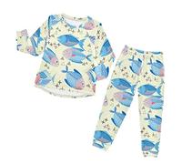 Anantty Kinder Schlafanzug-Set Süß Fisch Pyjama Woman Set, Lang Nachtwäsche Hausanzug Negligee Sleepwear für Jungen Mädchen