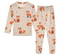 Anantty Kinder Schlafanzug Set Süß Fuchs Muster Baumwolle Langarm Nachtwäsche Zweiteiliger Pyjama Sets für Mädchen Jungen