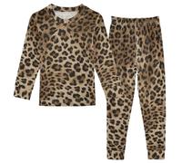 Anantty Kinder Schlafanzug Set Tier Leopard Haut Baumwolle Langarm Nachtwäsche Zweiteiliger Pyjama Sets für Mädchen Jungen